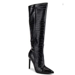 Revolve Croc Embossed Over The Knee Pointed Stiletto Heel Boot Sz 8